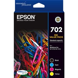  Epson 702 DURABrite Ultra Ink Cartridge Value Pack of 4 Assorted Colours 