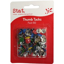  Stat Thumb Tacks Assorted Colours Pack of 100 