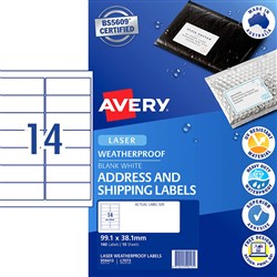  Avery Weatherproof Address & Shipping Laser White L7073 99.1x38.1mm 14UP 140 Labels 