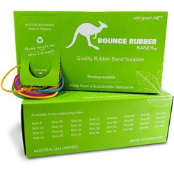 BOUNCE RUBBER BANDS&reg; ASSORTED SIZES 100GM BOX