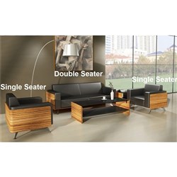  Novara Lounge 2 Seater 1490W x 820D x 815mmH Zebrano Sides And Black Leather 