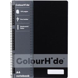  ColourHide Spiral Notebook A4 Side Bound 120 Page Black 0 