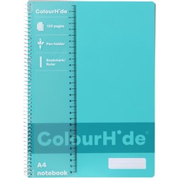 ColourHide Spiral Notebook A4 Side Bound 120 Page Aqua 0 