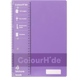  ColourHide Lecture Book A4 7 Hole Punched Side Bound 140 Page Purple 