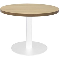  Rapidline Disc Base Coffee Table 600D x 450mmH Oak Top White Base 