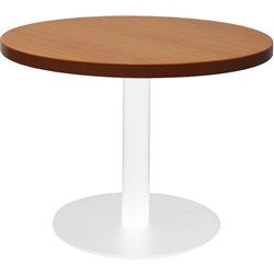  Rapidline Disc Base Coffee Table 600D x 450mmH Cherry Top White Base 