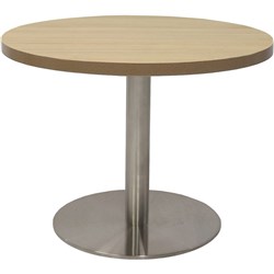  Rapidline Disc Base Coffee Table 600D x 450mmH Oak Silver Base 
