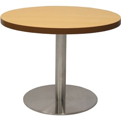  Rapidline Disc Base Coffee Table 600D x 450mmH Beech Top Silver Base 