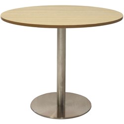  Rapidline Disc Base Round Table 900D x 755mmH Oak Top Silver Base 
