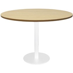 Rapidline Disc Base Round Table 1200D x 755mmH Oak Top White Base 