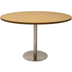  Rapidline Disc Base Round Table 1200D x 755mmH Oak Top Silver Base 