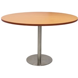  Rapidline Disc Base Round Table 1200D x 755mmH Beech Top Silver Base 