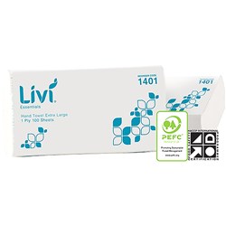  Livi Essentials Hand Towel Extra Large 1 Ply 100 Sheets Box Of 24 