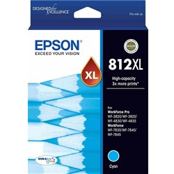  Epson 812XL DURABrite Ultra Ink Cartridge High Yield Cyan 