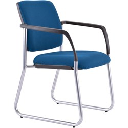 Buro Lindis Sled Base Chair  Arms Silver Powdercoated Frame Blue Fabric Seat and Back