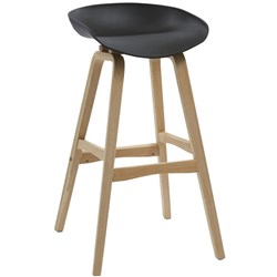  Rapidline Virgo Bar Stool Oak Coloured Timber Frame With Polypropylene Black Shell Seat 