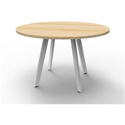  Rapidline Eternity Meeting Round Table 900D x 730mmH Oak Top White Base 