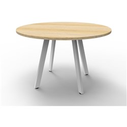  Rapidline Eternity Meeting Round Table 1200D x 730mmH Oak Top White Base 