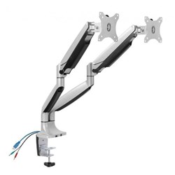  Ergovida Gas Spring Dual Monitor Arm With USB And Audio Port Silver 
