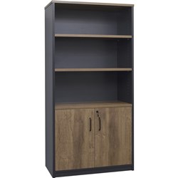  OM Premier Half Door Storage Cupboard 900W x 450D 1800mmH Regal Walnut And Charcoal 