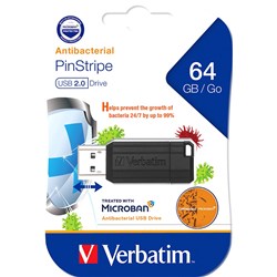  Verbatim Store 'n' Go Pinstripe USB Drive 2.0 64GB With Microban  Black 
