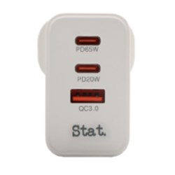 (GNS-95493)   STAT 65W GAN USB-A &amp; USB-C FAST WALL CHARGER - White