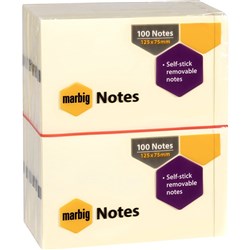 Marbig Repositionable Notes 75 x 125mm Yellow 100 Sheet Pad Pack Of 12 