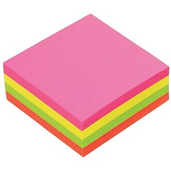  Marbig Repositionable Cube Notes 75 x 75mm Brilliant Neon Assorted 80 Sheet Pack Of 4 