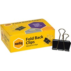  Marbig Foldback Clips 50mm Black Box Of 12 0 