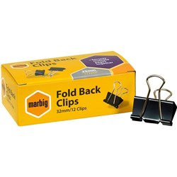  Marbig Foldback Clips 32mm Black Box Of 12 0 