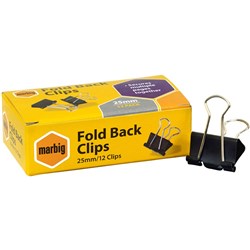  Marbig Foldback Clips 25mm Black Box Of 12 0 