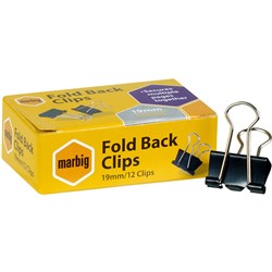  Marbig Foldback Clips 19mm Black Box Of 12 0 