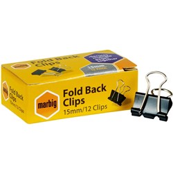  Marbig Foldback Clips 15mm Black Box Of 12 0 