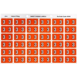  Avery Numeric Coding Label 3 Side Tab 25x38mm Dark Orange Pack Of 180 