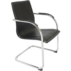 Comfo Visitor Chair Chrome Cantilever Frame With Arms Black PU Seat Back and Arms