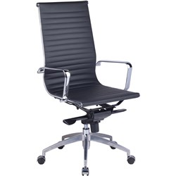  Rapidline PU605H Boardroom Chair Chrome Base And Arms High Back Black Ribbed PU 