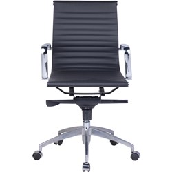  Rapidline PU605M Boardroom Chair Chrome Base And Arms Medium Back Black Ribbed PU 