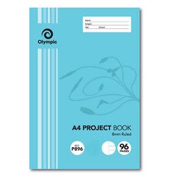 OLYMPIC PROJECT BOOK 96 Page A4  8mm Ruled One Paged Ruled One Page Blank