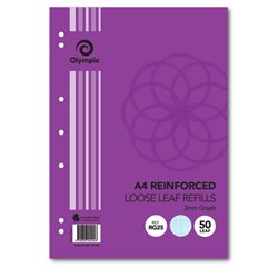 OLYMPIC REINFORCED REFILLS A4 297x210mm 50Leaf 2mm Graph Pack of 50
