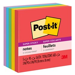  Post-It 654-5SSAN Super Sticky Notes 76mmx76mm Playful Primaries Pack of 5 