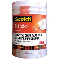  Scotch 502 Sticky Tape Crystal Clear 12mmx66m Pack of 12 