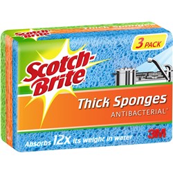 SCOTCH-BRITE PLAIN SPONGES Antibacterial Thick Handy 3Pk