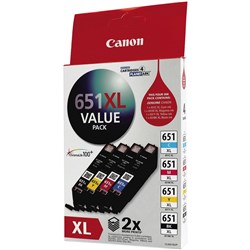  Canon Pixma CLI651XL Ink Cartridge High Yield Value Pack CMYK 