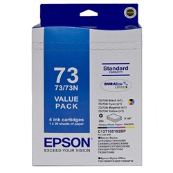 EPSON 73N INK VALUE PK + 4X6 C13T105192BP 20 Sheet Paper