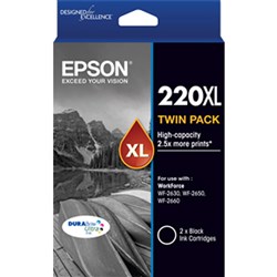  Epson 220XL DURABrite Ultra Ink Cartridge High Yield Twin Pack Black 