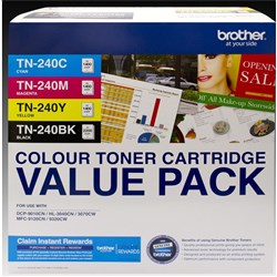 (BRO-TN240CL4PK) - BROTHER TN240 TONER CARTRIDGE - Laser 4Pack-Blk,Cyan,Mag,YelSuits DCP9010CNAlso suits HL3070CW / HL3040CN / HL3045CNSuits MFC9120CN / MFC9320CW / MFC9125CN / MFC9325CW