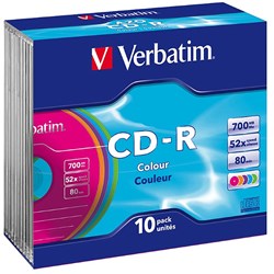  Verbatim Recordable CD-R 80Min 700MB 52X Jewel Case Pack Of 10 