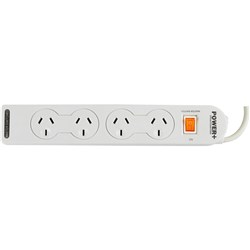  Italplast Power+ 4 Outlet Powerboard Master Switch And Overload Protection White 