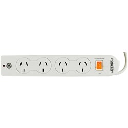  Italplast Power+ 4 Outlet Powerboard Master Switch Surge And Overload Protection White 