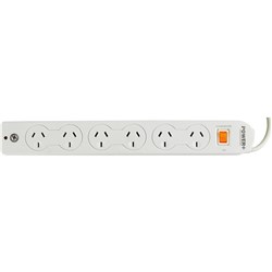  Italplast Power+ 6 Outlet Powerboard Master Switch Surge And Overload Protection White 